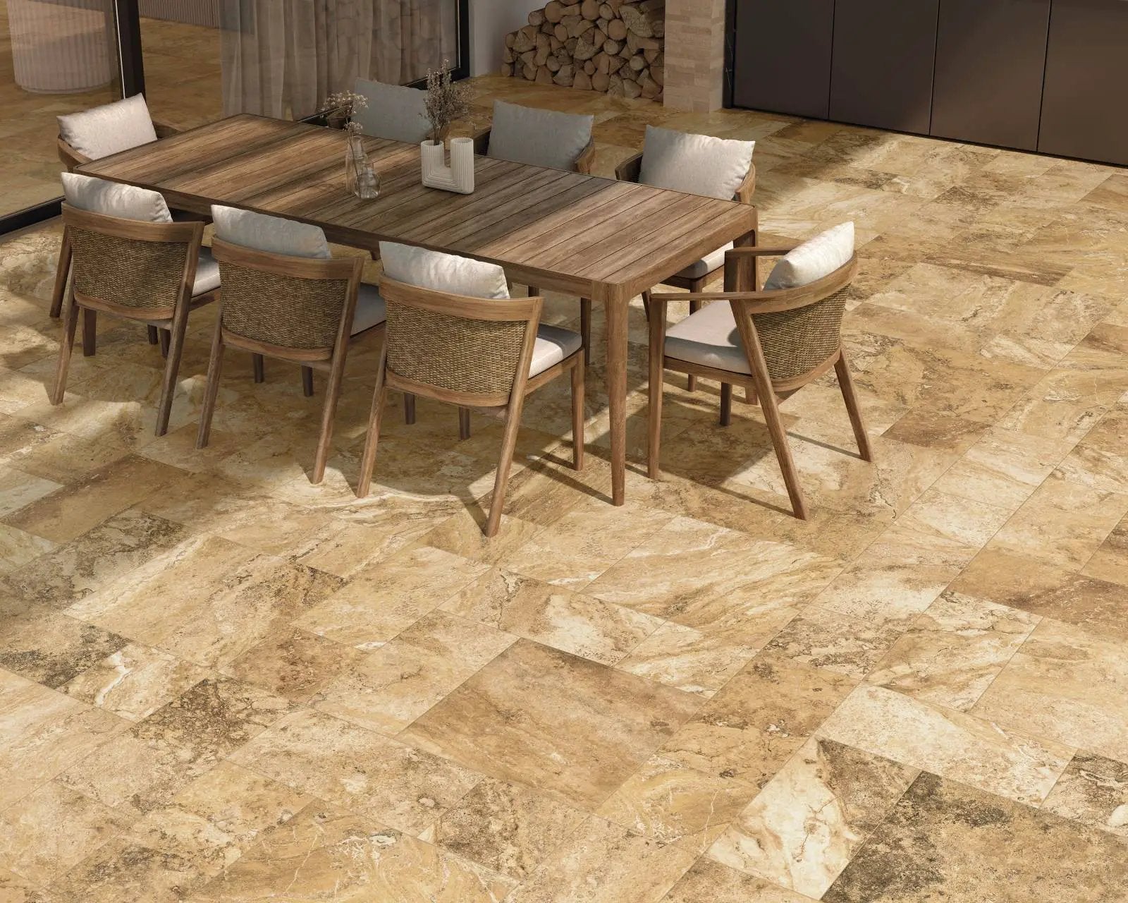 Frontier20 Travertine Select Cross Cut Scabas Look Porcelain Pavers 12x24 by landmarkceramics