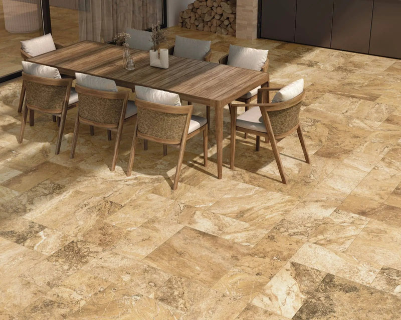 Frontier20 Travertine Select Cross Cut Scabas Look Porcelain Pavers 12x24 by landmarkceramics