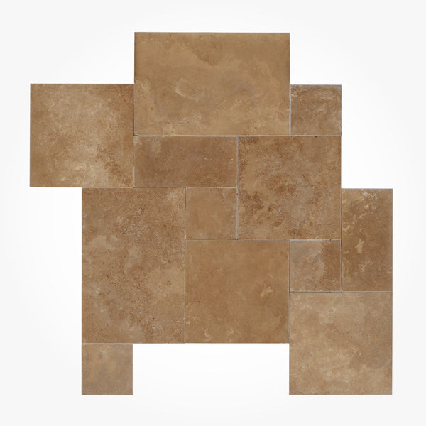 Noce Tumbled French Pattern Travertine Pavers