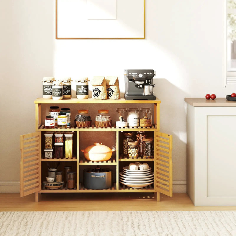 Bamboo Bathroom Cabinet with Shelves and Doors-Natural by DirectDeals