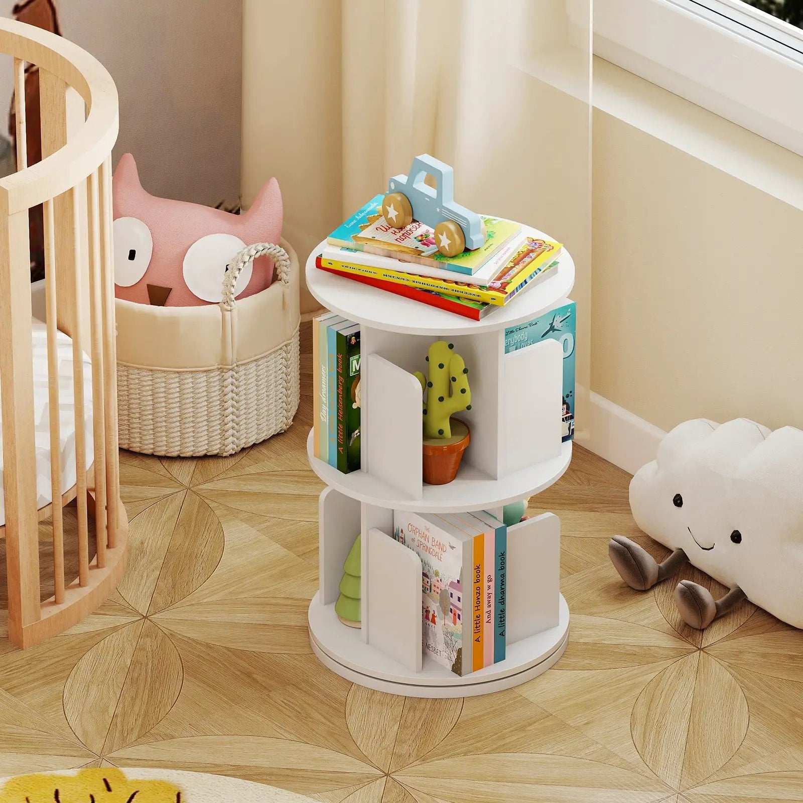 2-Tier Rotating Bookshelf with Dividers and Anti-falling Baffles by DirectDeals