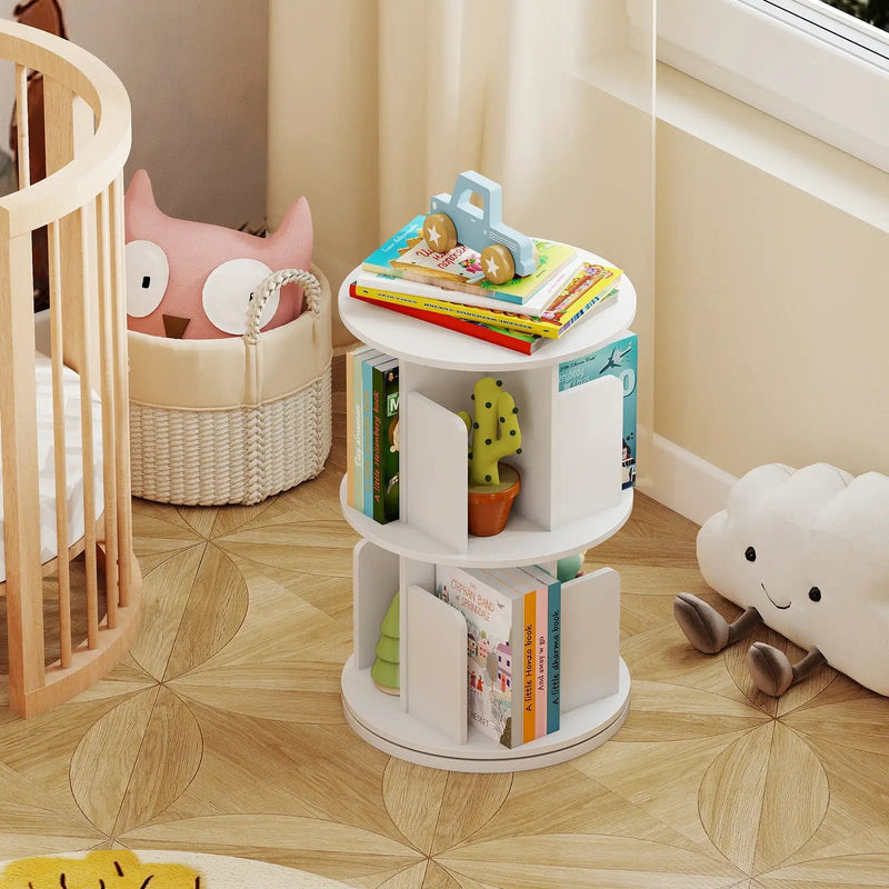 2-Tier Rotating Bookshelf with Dividers and Anti-falling Baffles by DirectDeals