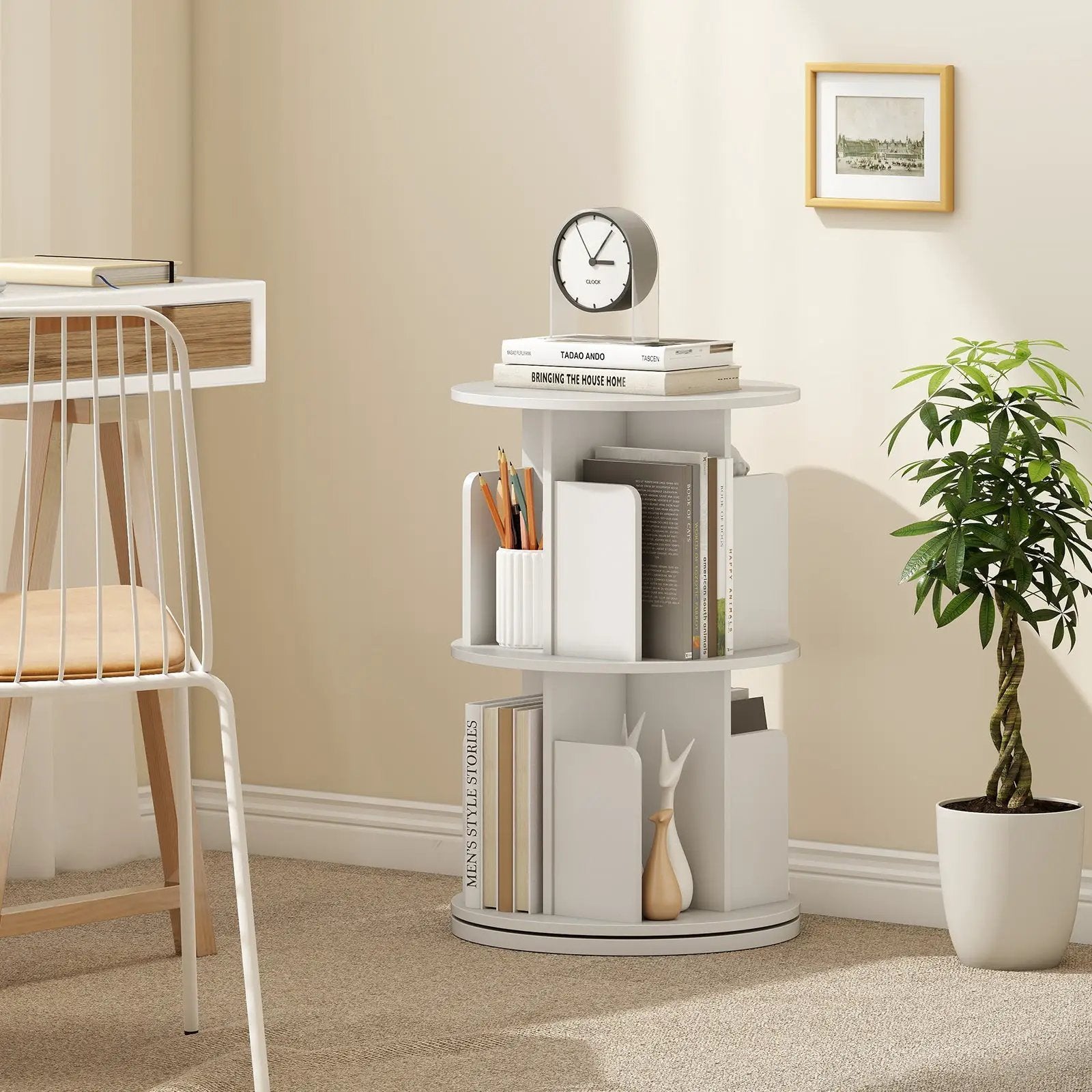 2-Tier Rotating Bookshelf with Dividers and Anti-falling Baffles by DirectDeals