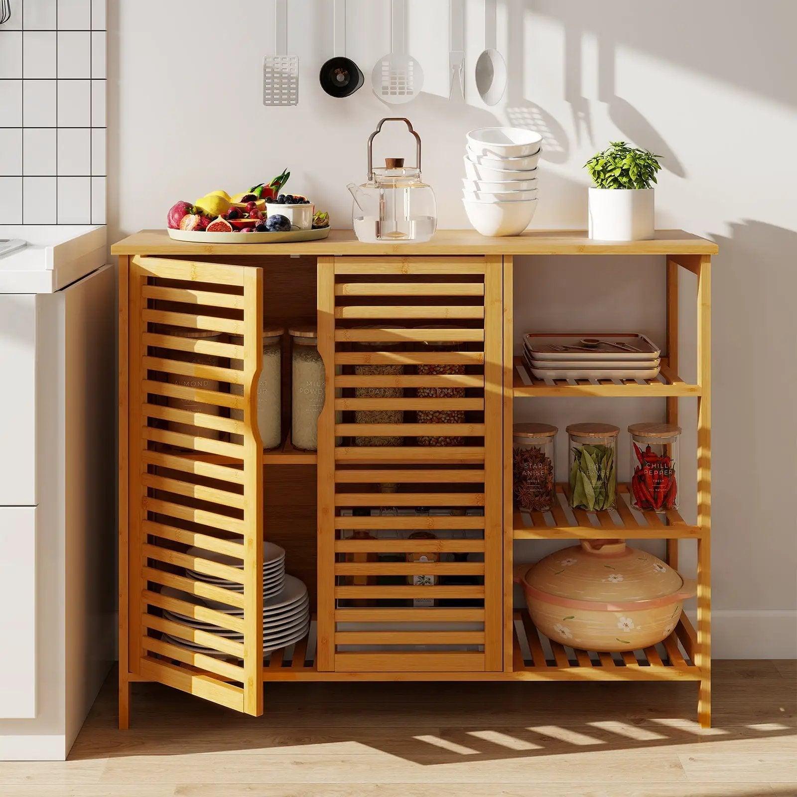 Bamboo Bathroom Cabinet 2-Door Storage Organizer with Shelves-Natural by DirectDeals