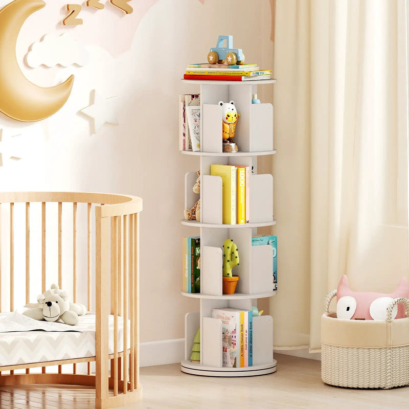 4-Tier Rotating Bookshelf 360¬∞ Display Rack with Dividers and Anti-falling Baffles by DirectDeals