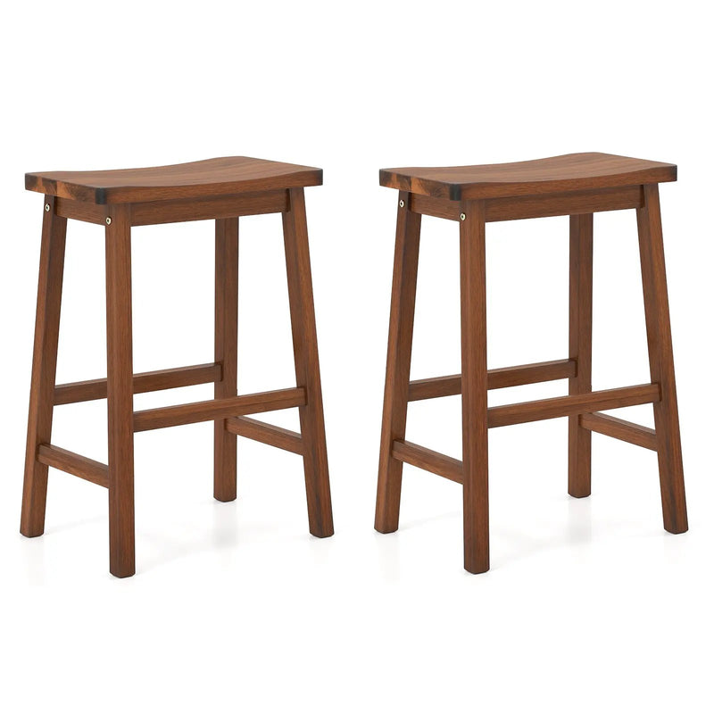 Set of 2 Saddle-Seat Counter Height Stools with Curved Seat and Footrests-Walnut by DirectDeals