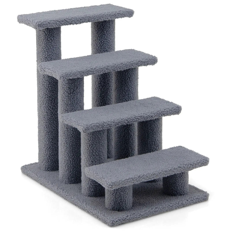 24 Inch 4-Step Pet Stairs Carpeted Ladder Ramp Scratching Post Cat Tree Climber by DirectDeals