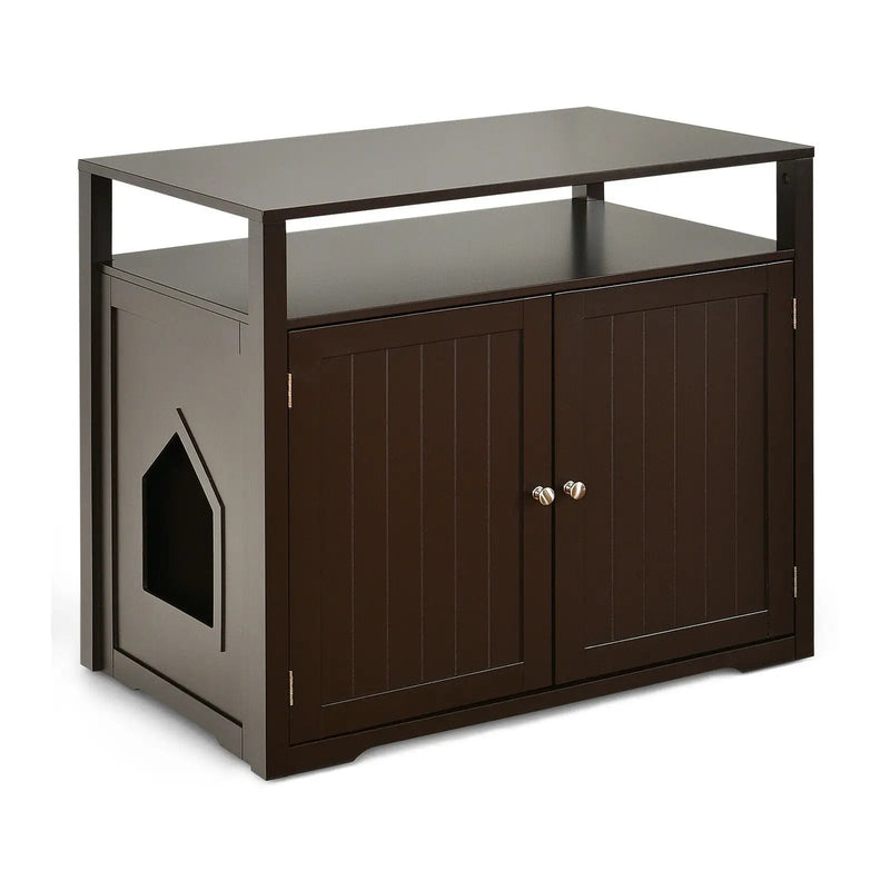Wooden Cat Litter Box Enclosure Hidden Cat Washroom with Storage Layer by DirectDeals
