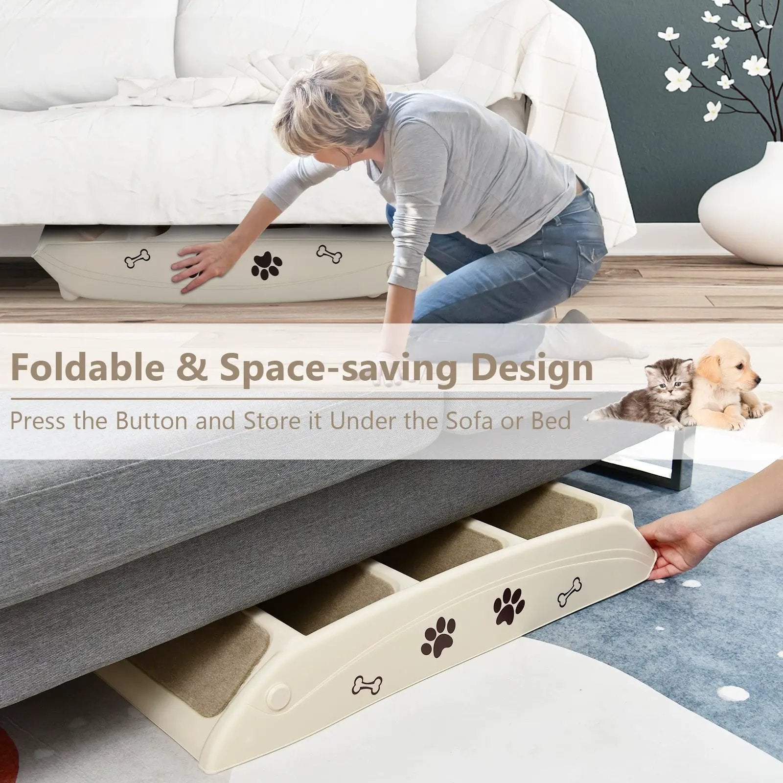 Collapsible Plastic Pet Stairs 4 Step Ladder for Small Dog and Cats by DirectDeals