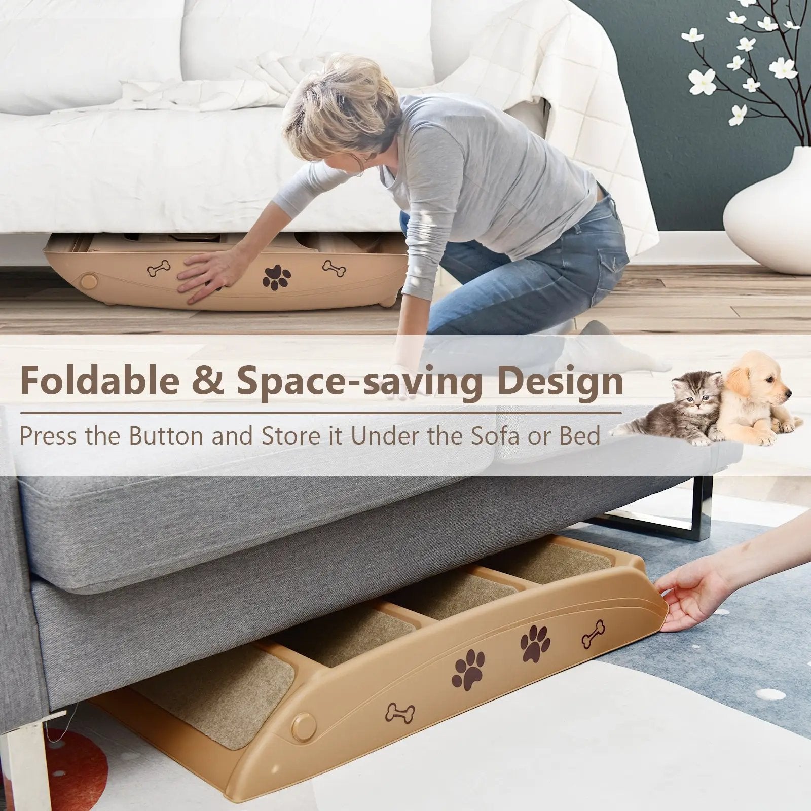 Collapsible Plastic Pet Stairs 4 Step Ladder for Small Dog and Cats by DirectDeals