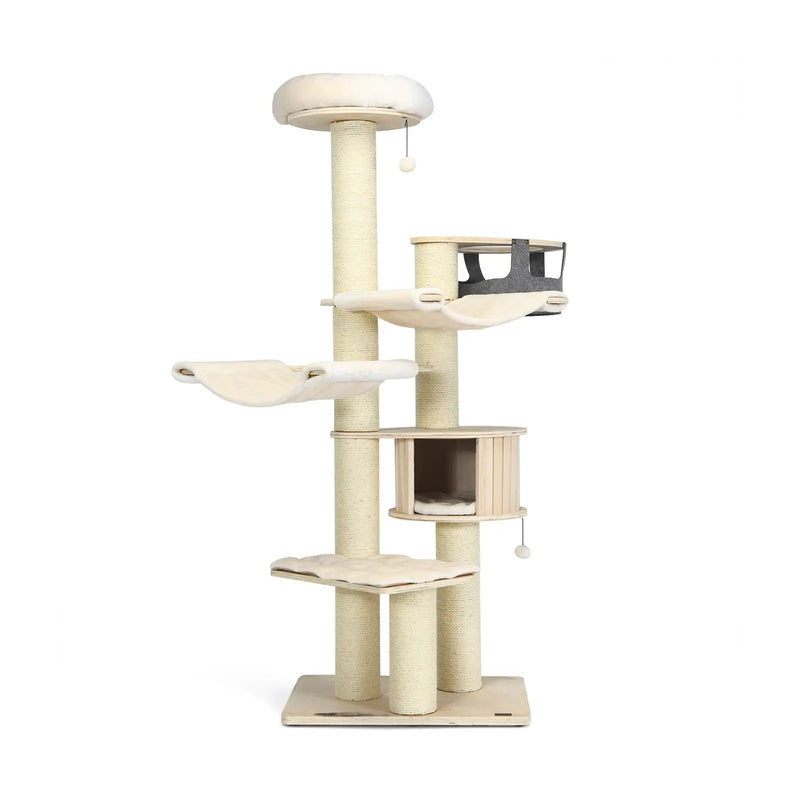 77.5-Inch Cat Tree Condo Multi-Level Kitten Activity Tower with Sisal Posts-Cream White by DirectDeals