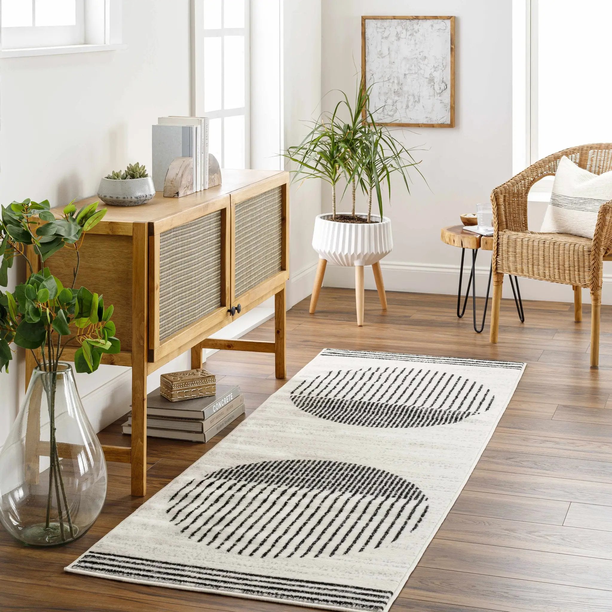 Angus Abstract Black and White Area Rug by Hauteloom
