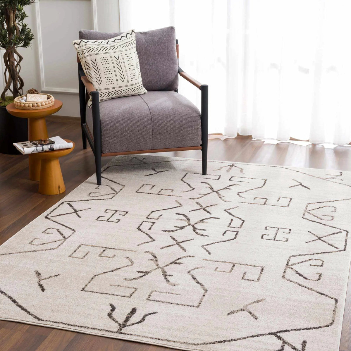 Azzan Cream & Charcoal Area Rug - Clearance, installed in a room 2