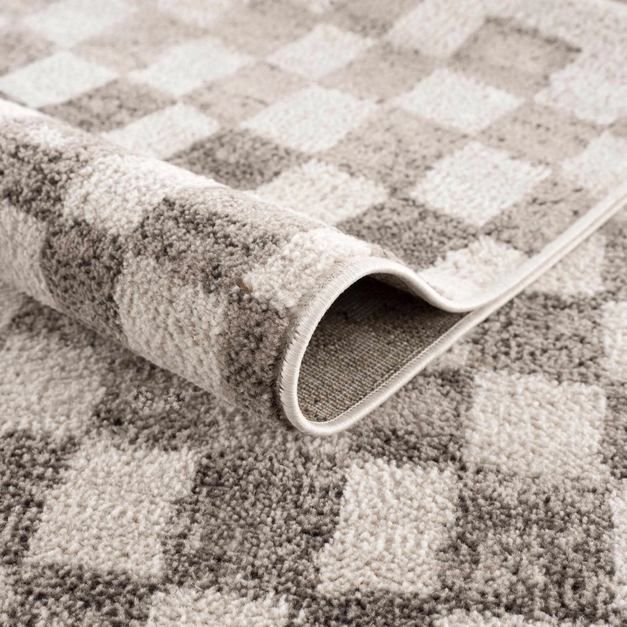 Benjy Irregular Checkboard Rug - Beige by Boutique Rugs