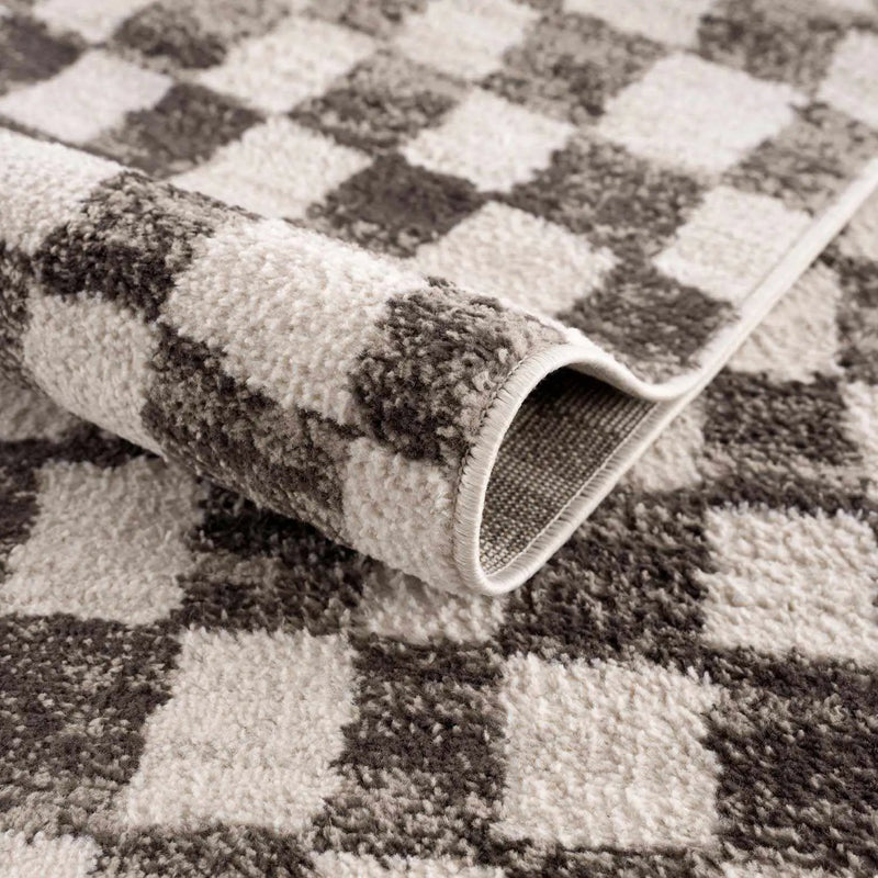 Benjy Cream & Charcoal Checkered Area Rug by Boutique Rugs