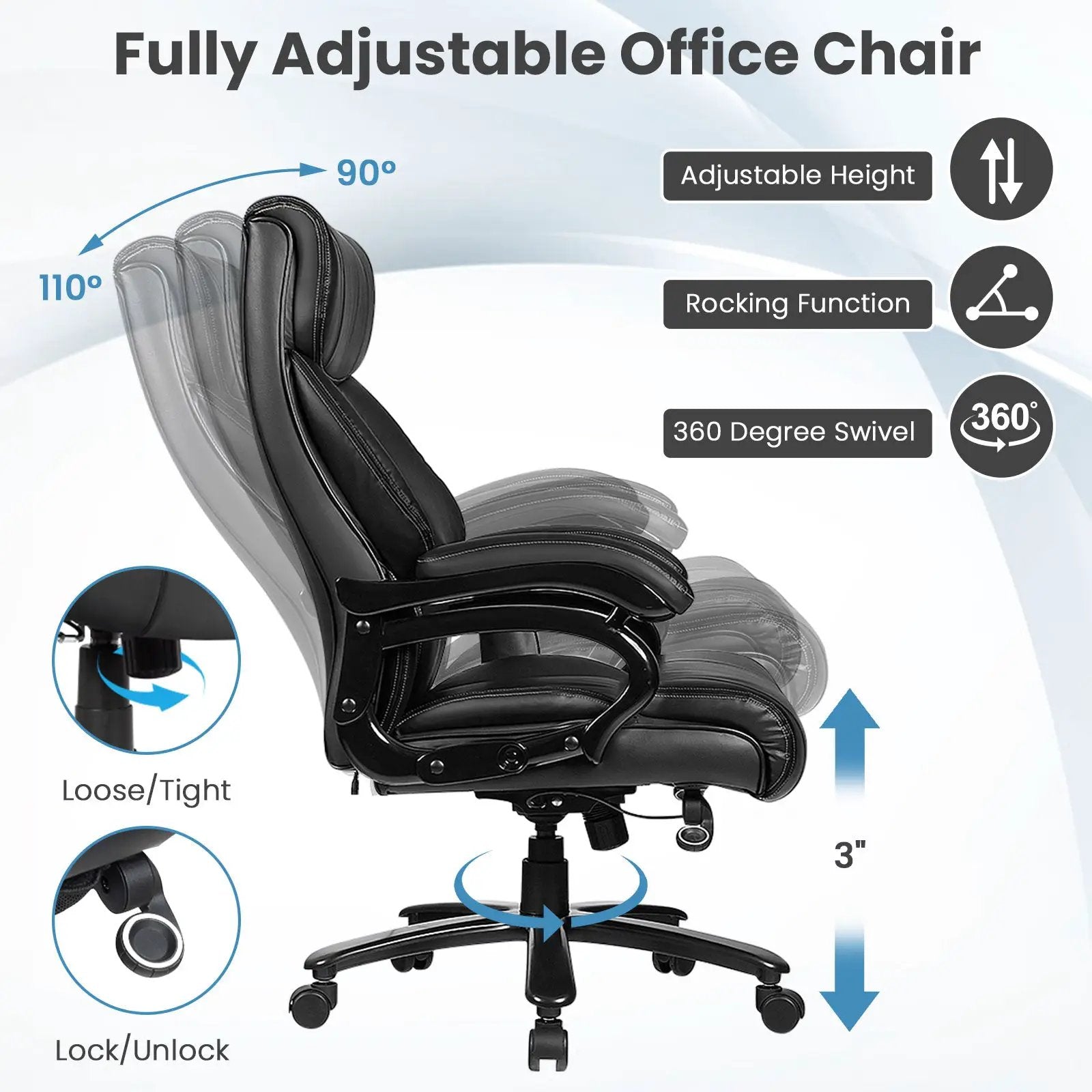 Big & Tall 400lb PU Leather Massage Office Chair-Black by DirectDeals