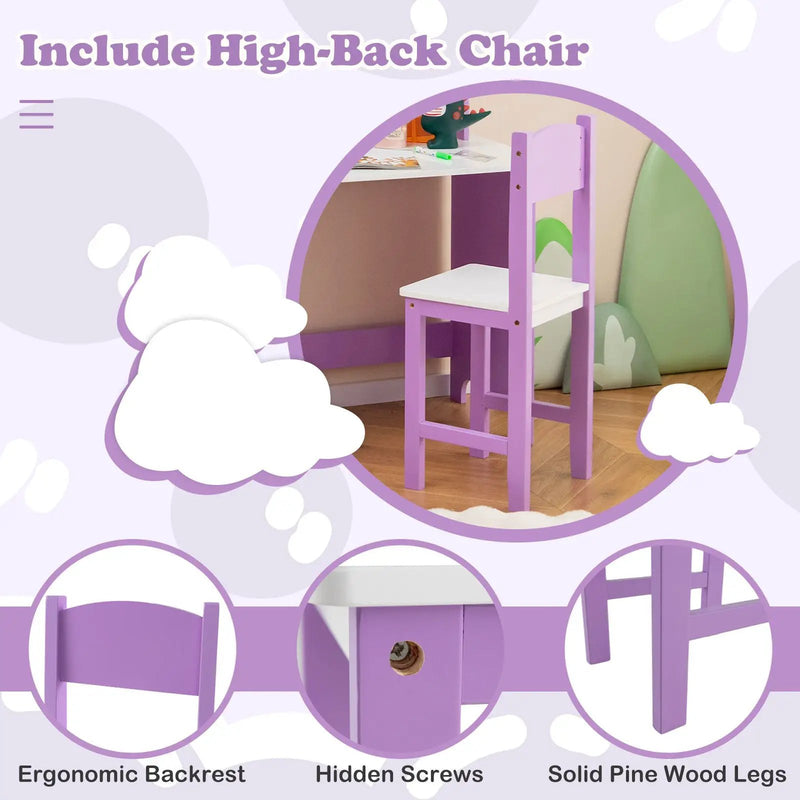 Kids Table and Chair Set for Arts Crafts Homework Home School-Purple by DirectDeals