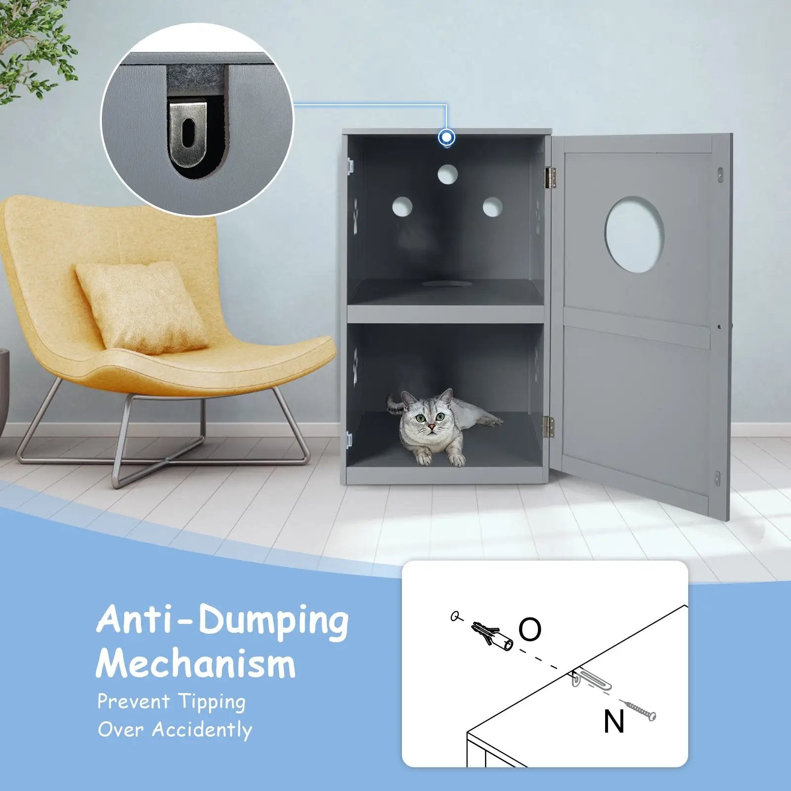 2-tier Litter Hidden Cat House With Anti-toppling Device by DirectDeals