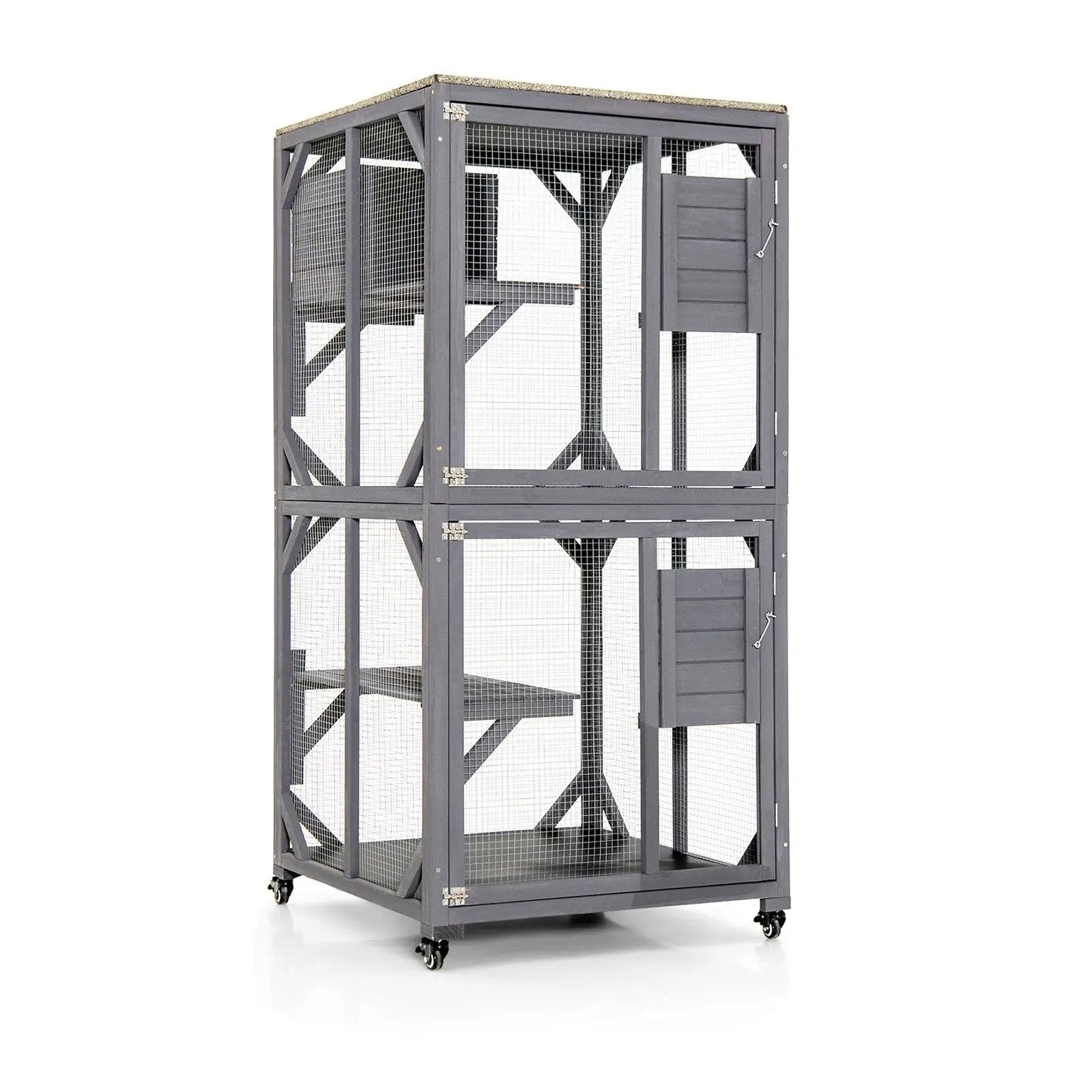 Outdoor Cat House Enclosures on Wheels Kitten Cages with Resting Box-Gray by DirectDeals