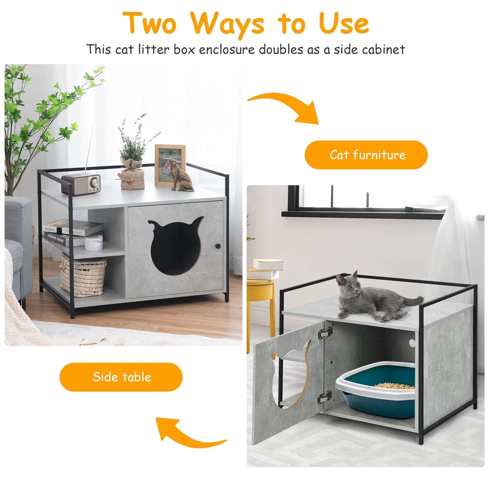 Enclosure Hidden Litter Furniture Cabinet with 2-Tier Storage Shelf by DirectDeals