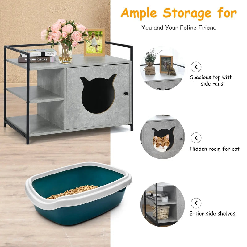 Enclosure Hidden Litter Furniture Cabinet with 2-Tier Storage Shelf by DirectDeals