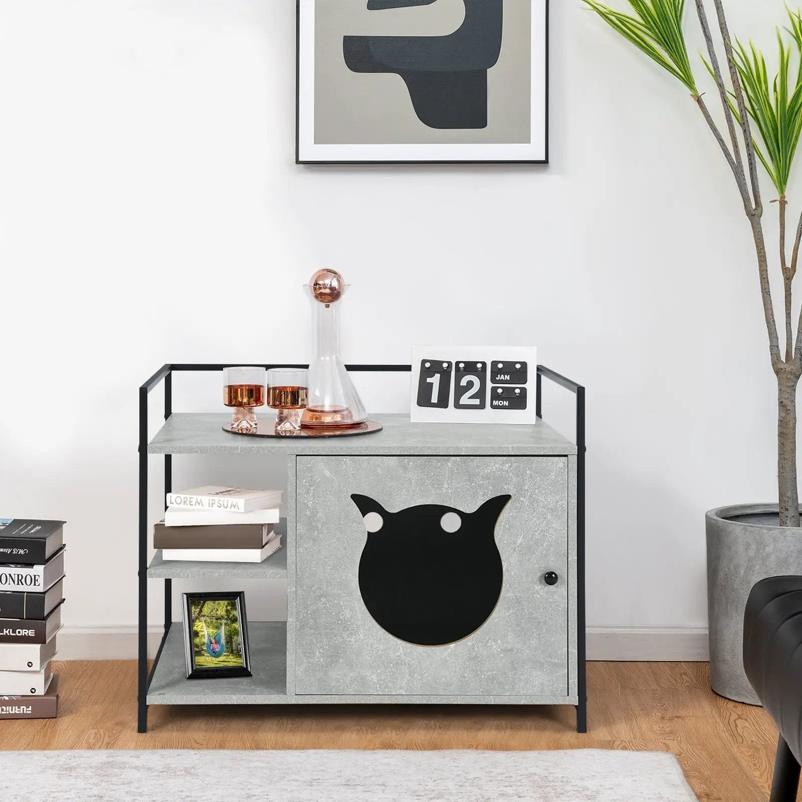 Enclosure Hidden Litter Furniture Cabinet with 2-Tier Storage Shelf by DirectDeals