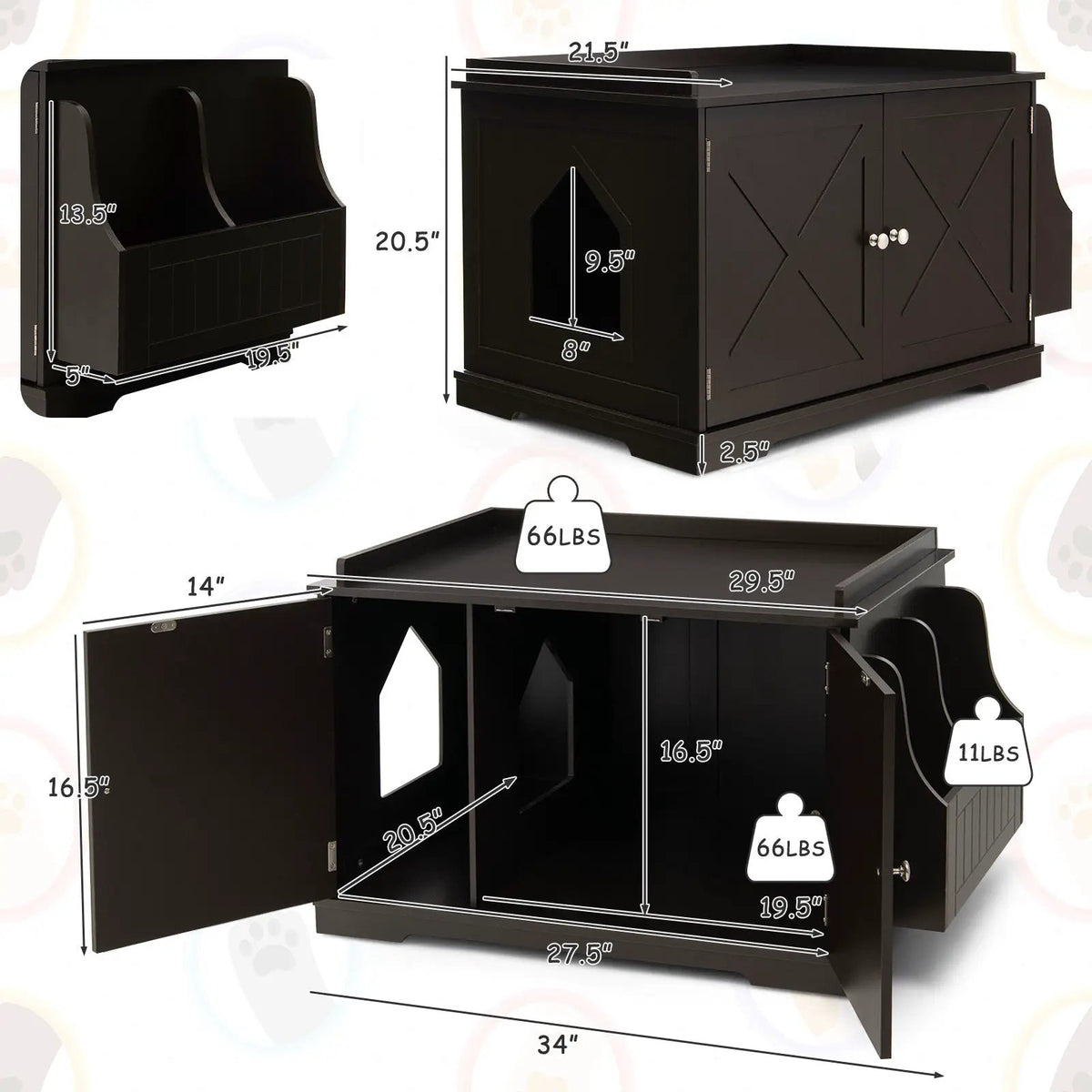 Large Wooden Cat Litter Box Enclosure with the Storage Rack, photo 9 of 16