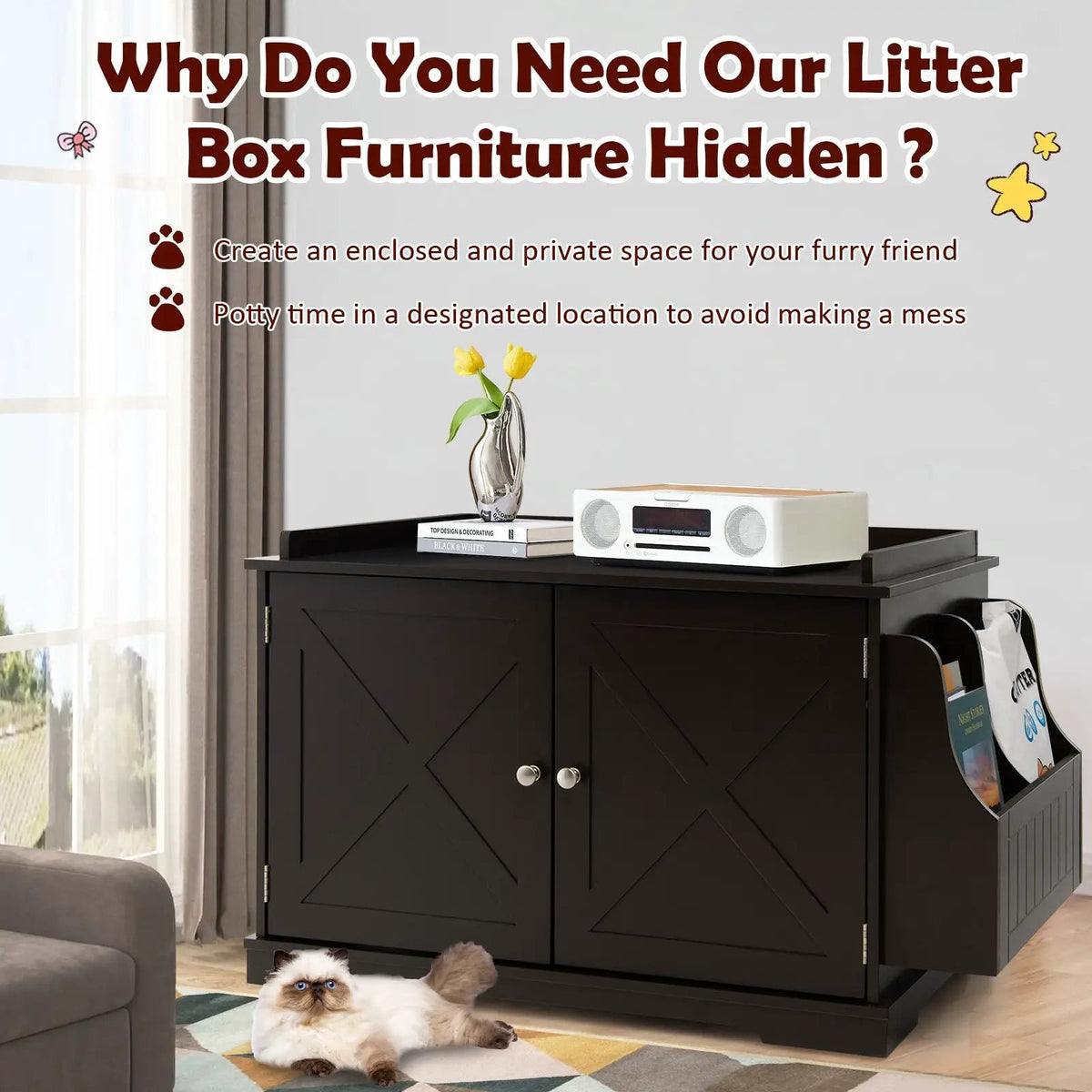 Large Wooden Cat Litter Box Enclosure with the Storage Rack, photo 11 of 16