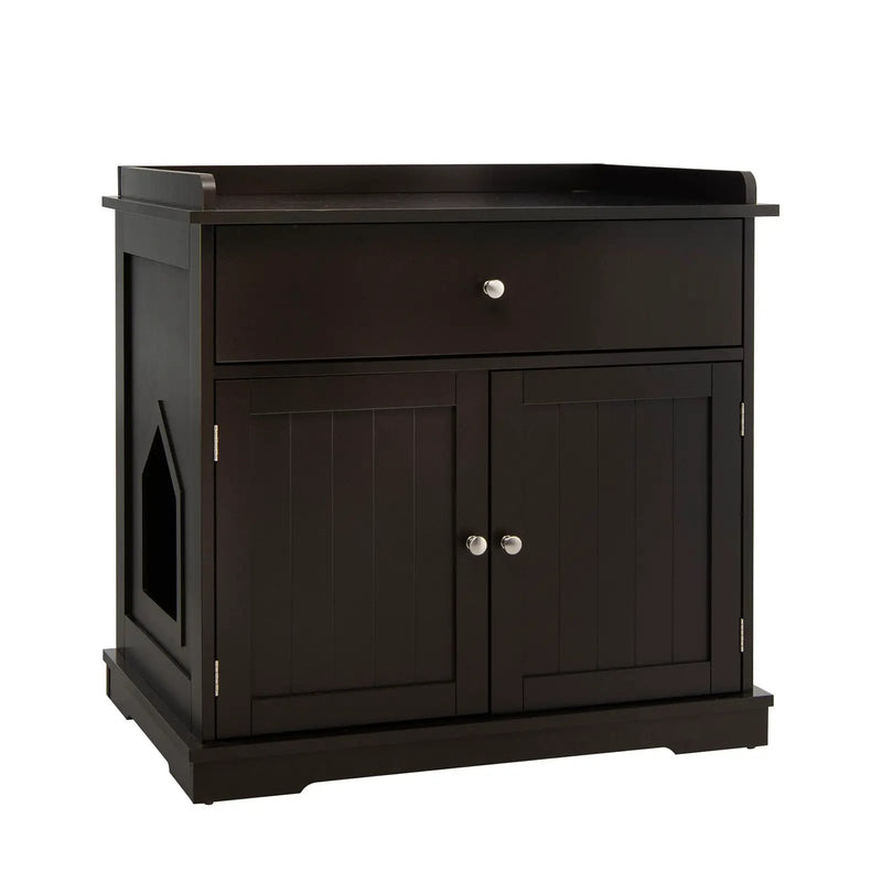 Wooden Cat Litter Box Enclosure with Drawer Side Table Furniture by DirectDeals