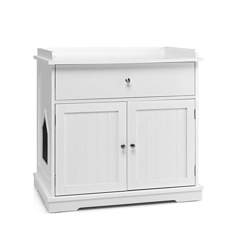 Wooden Cat Litter Box Enclosure with Drawer Side Table Furniture by DirectDeals