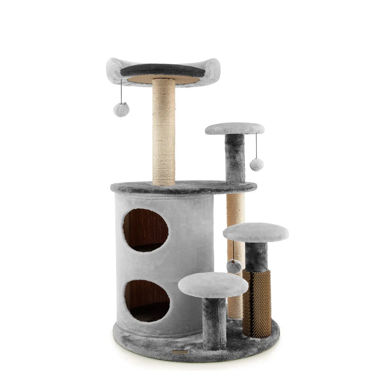 40 Inch Cat Tree Tower Multi-Level Activity Tree with 2-Tier Cat-Hole Condo-Gray by DirectDeals