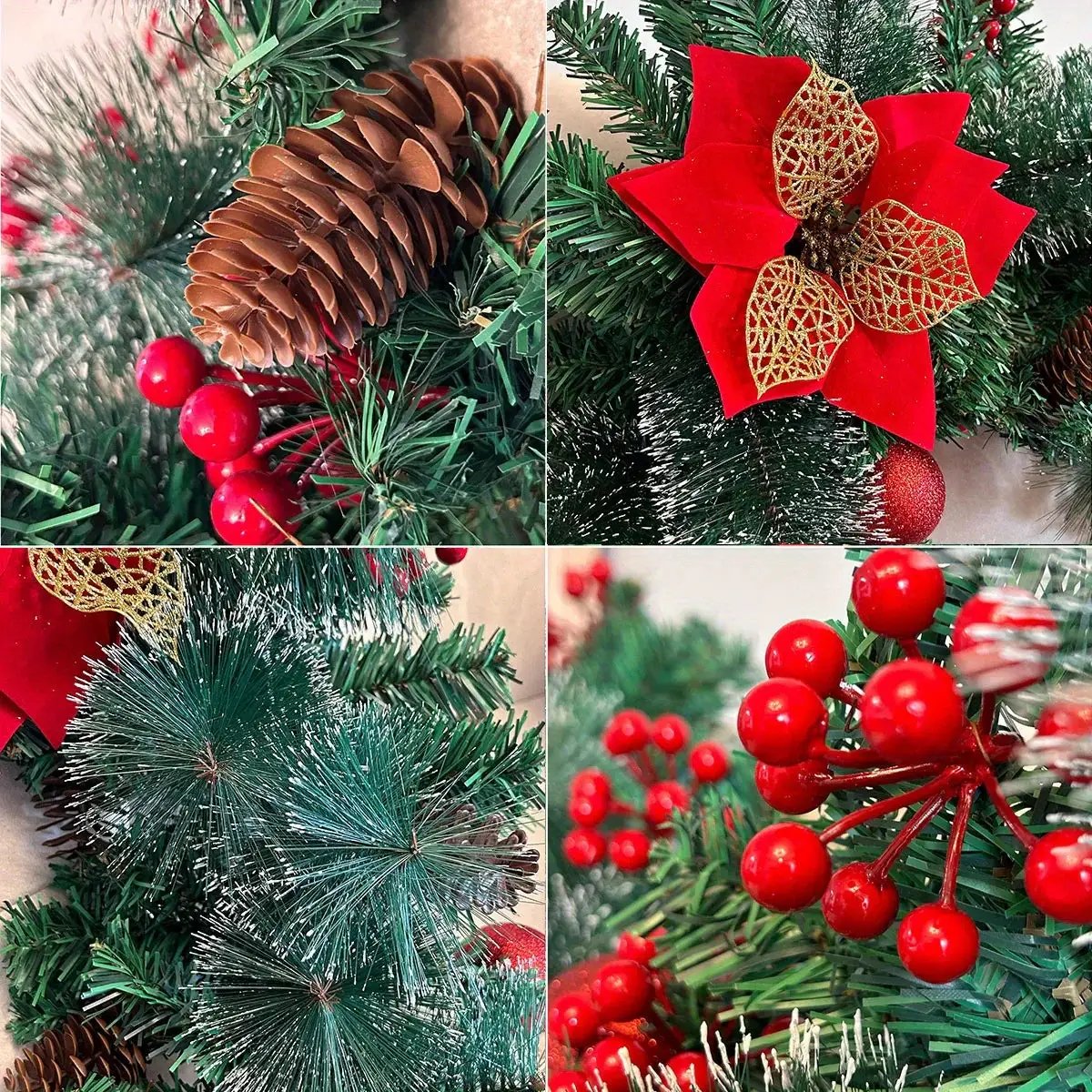PVC Christmas Garland 9ft with LED Lights and Red Flowers by House Of Avana