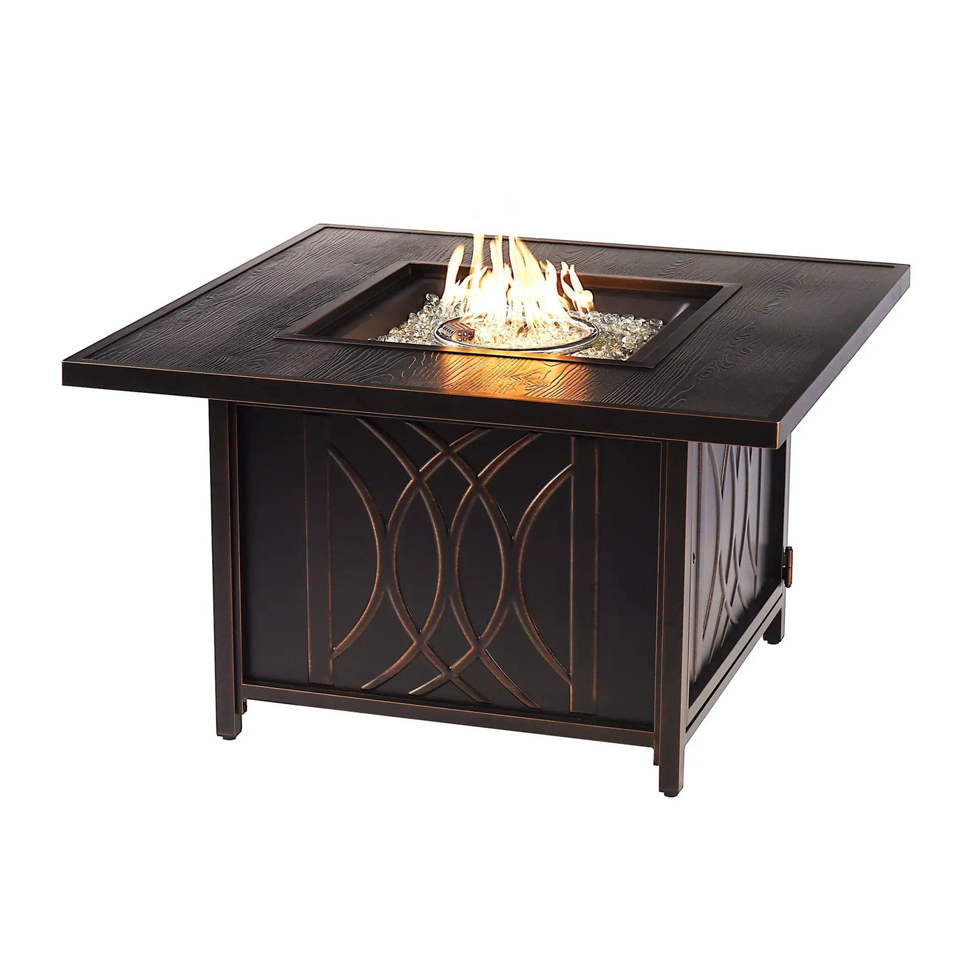 Black Aluminum Fire Table Set with Two Loveseats and Two Club Chairs by Sharicks
