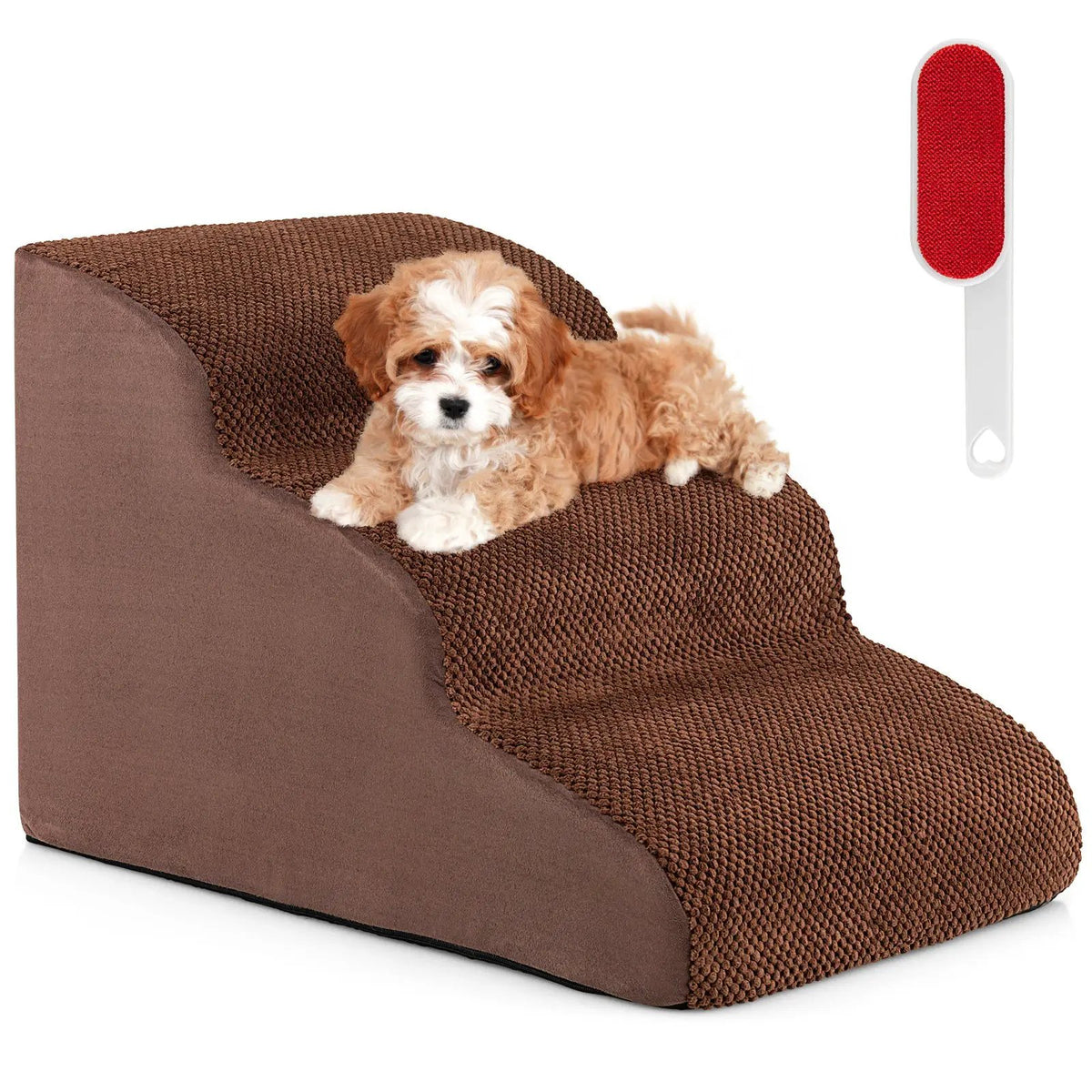 3-Tier Non-Slip Dog Steps with High-Density Sponge and Silicone Paw Prints-Gray, photo 9 of 9