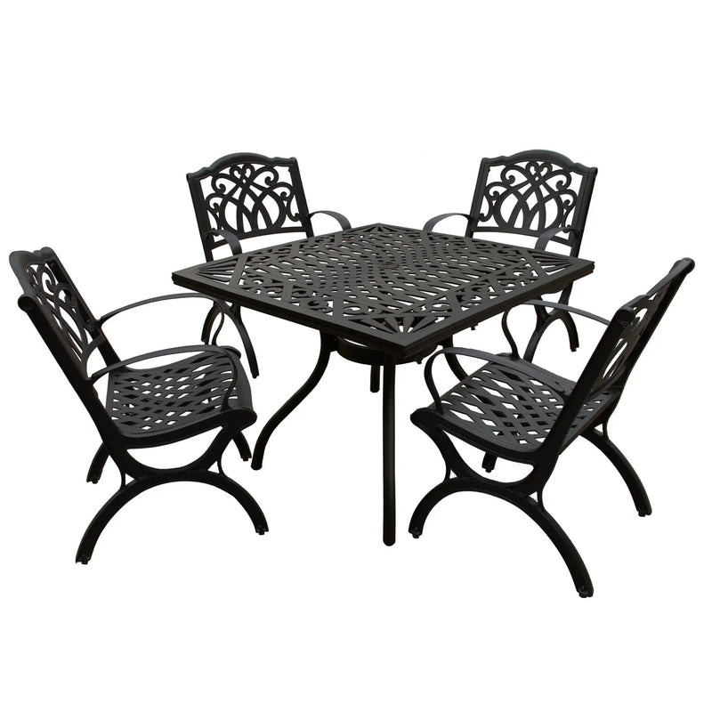 Outdoor Aluminum 5pc Square Black Patio Dining Set with Four Chairs by Sharicks
