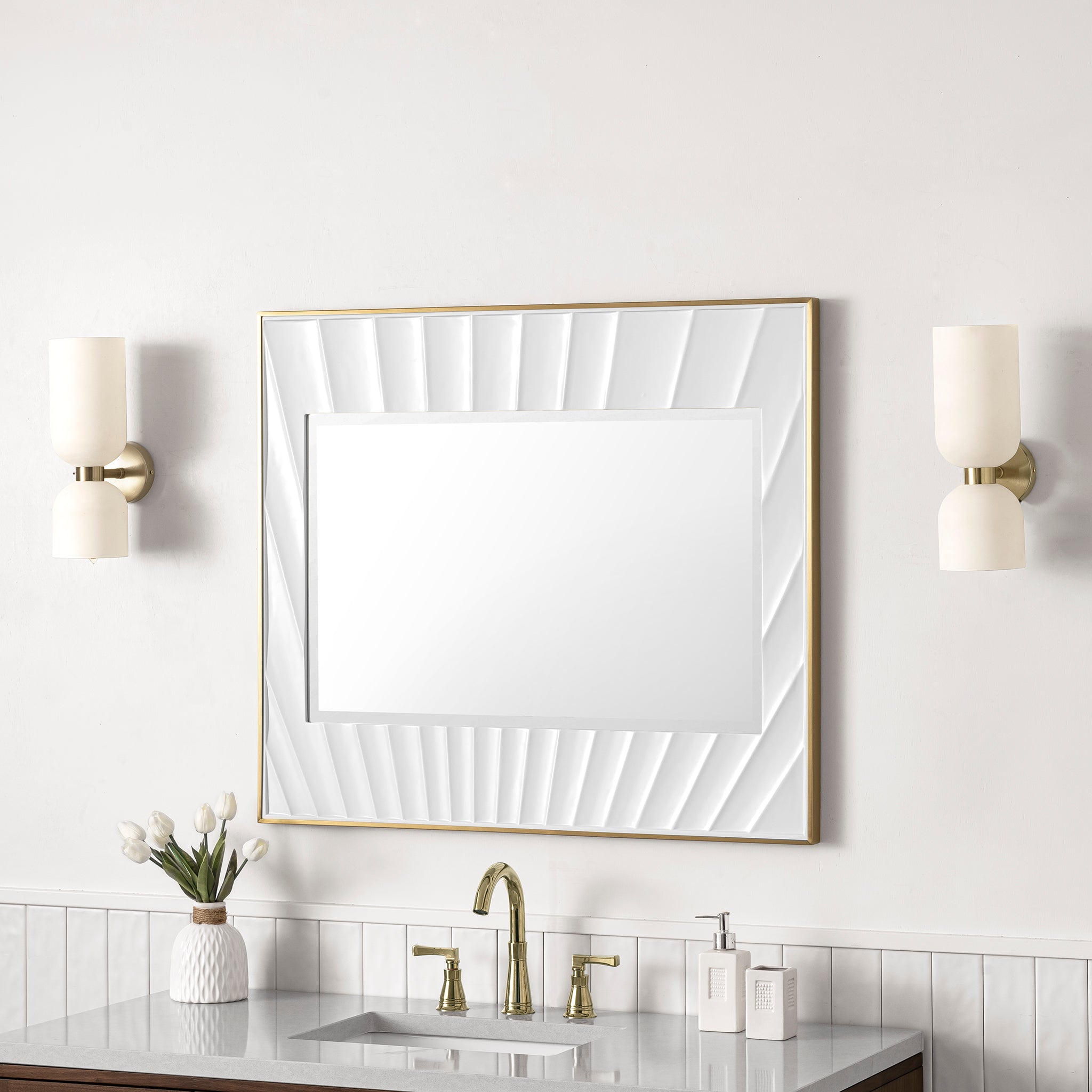 James Martin Soleil 36" Mirror, Matte White with Gold, view 3