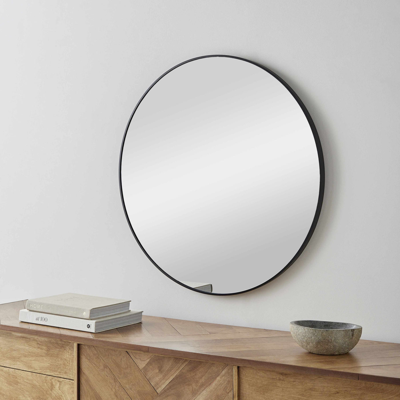 Round Mirror with Black Aluminum Frame by Boutique Rugs
