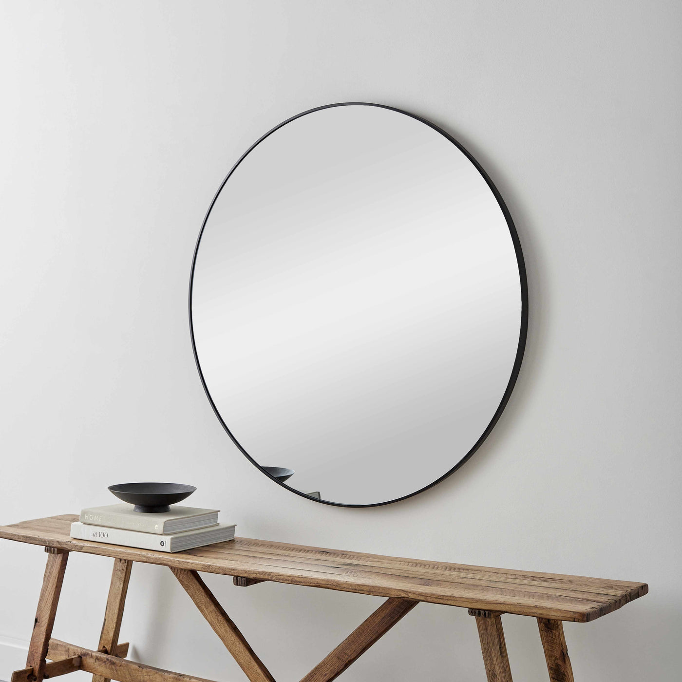 Round Mirror with Black Aluminum Frame by Boutique Rugs