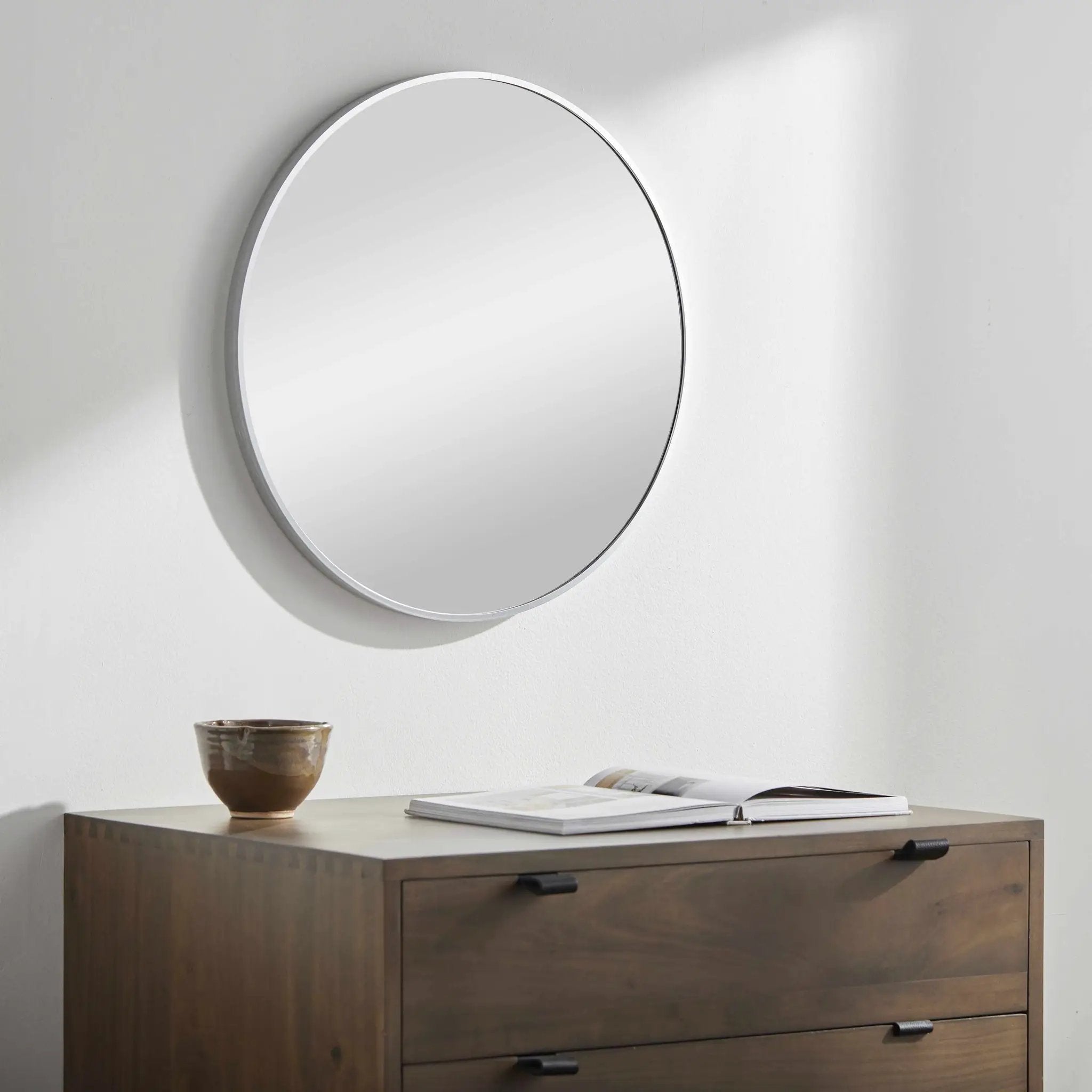 Pontalina Round Silver Gray Mirror by Boutique Rugs