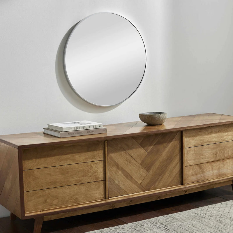Pontalina Round Silver Gray Mirror by Boutique Rugs