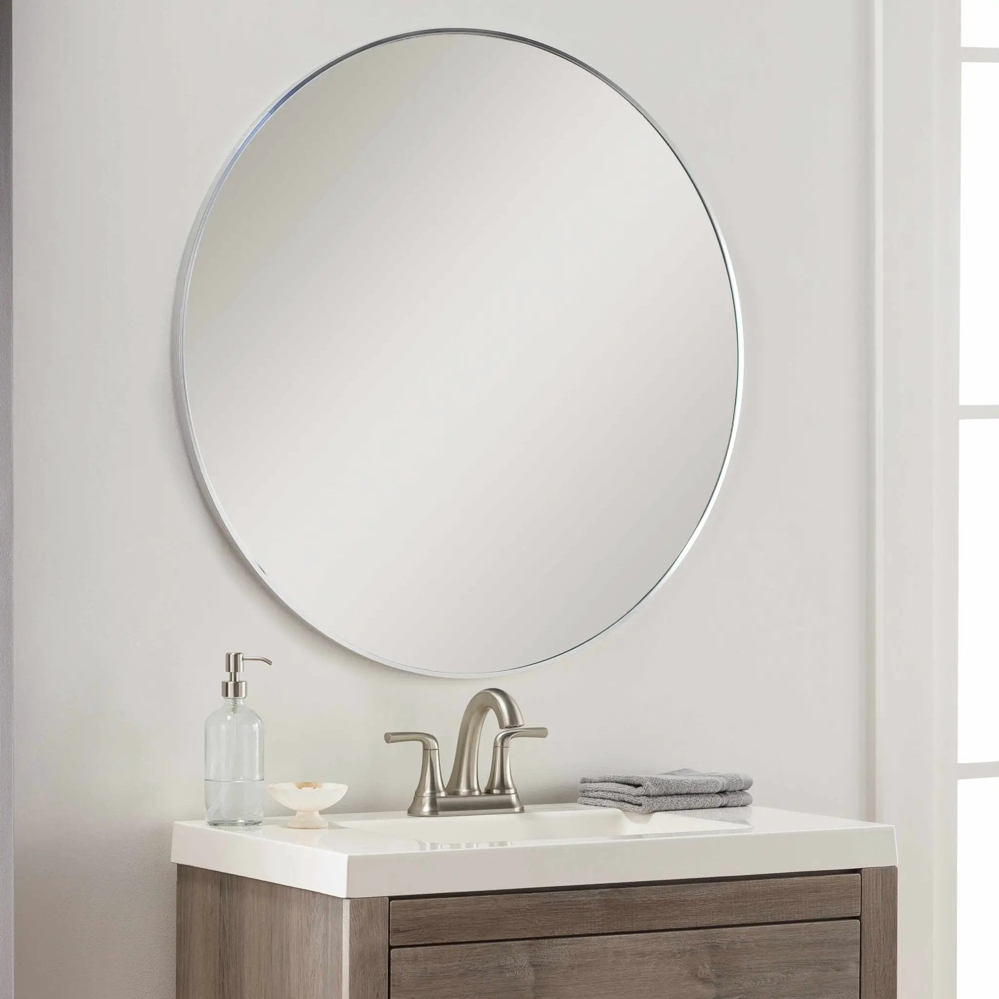 Pontalina Round Silver Gray Mirror by Boutique Rugs