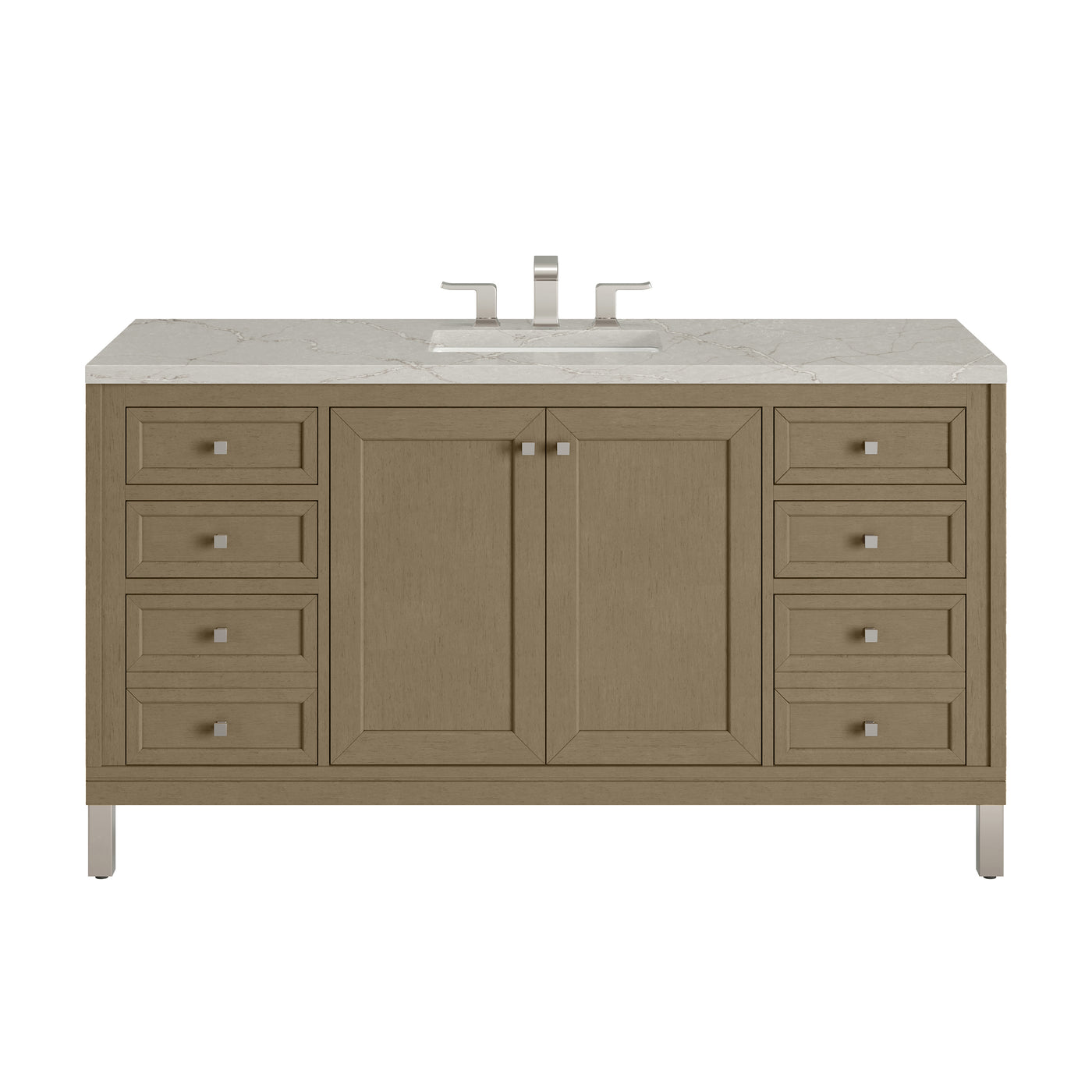 James Martin Chicago 60" Single Bathroom Vanity, Walnut Whisper with Victorian Silver countertop