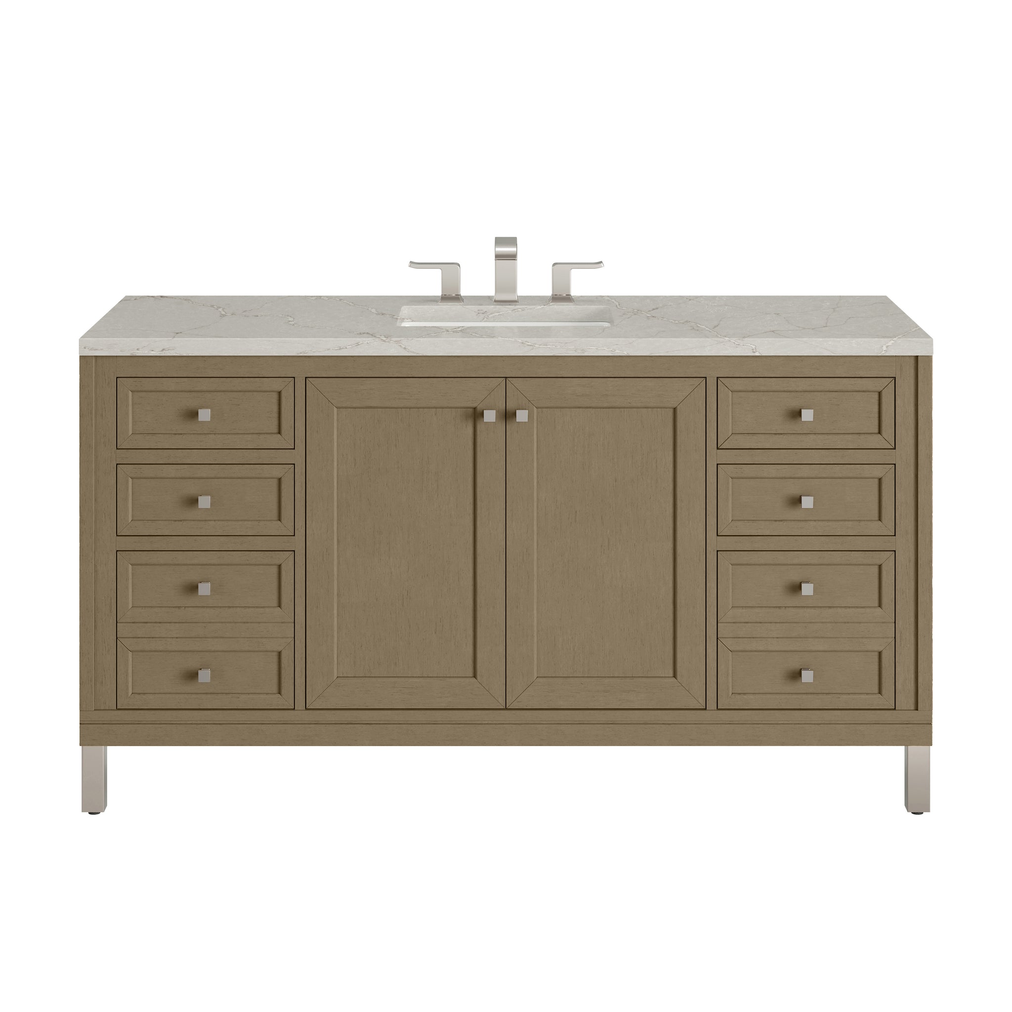 James Martin Chicago 60" Single Bathroom Vanity, Walnut Whisper with Victorian Silver countertop