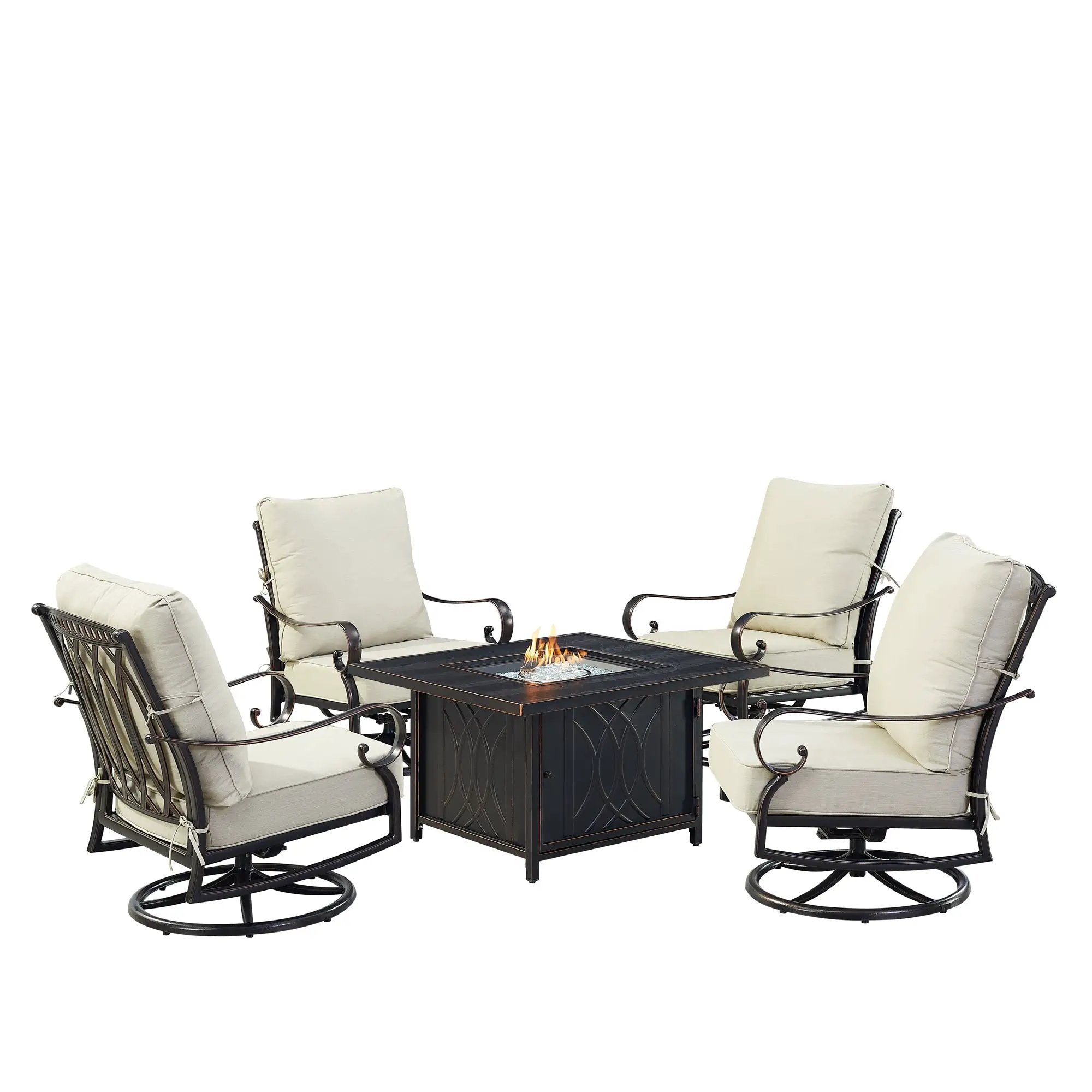 Black Aluminum Fire Table Set with Four Club Chairs by Sharicks
