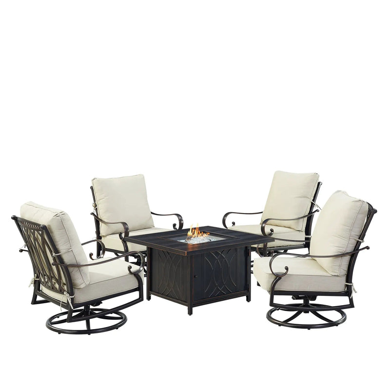 Black Aluminum Fire Table Set with Four Club Chairs by Sharicks