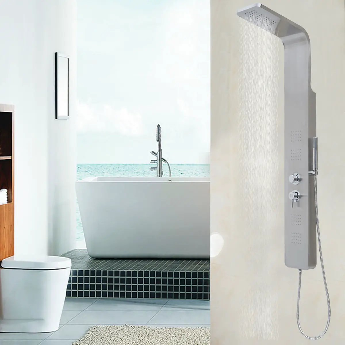 57 Inch Stainless Steel Rainfall Shower Panel by DirectDeals