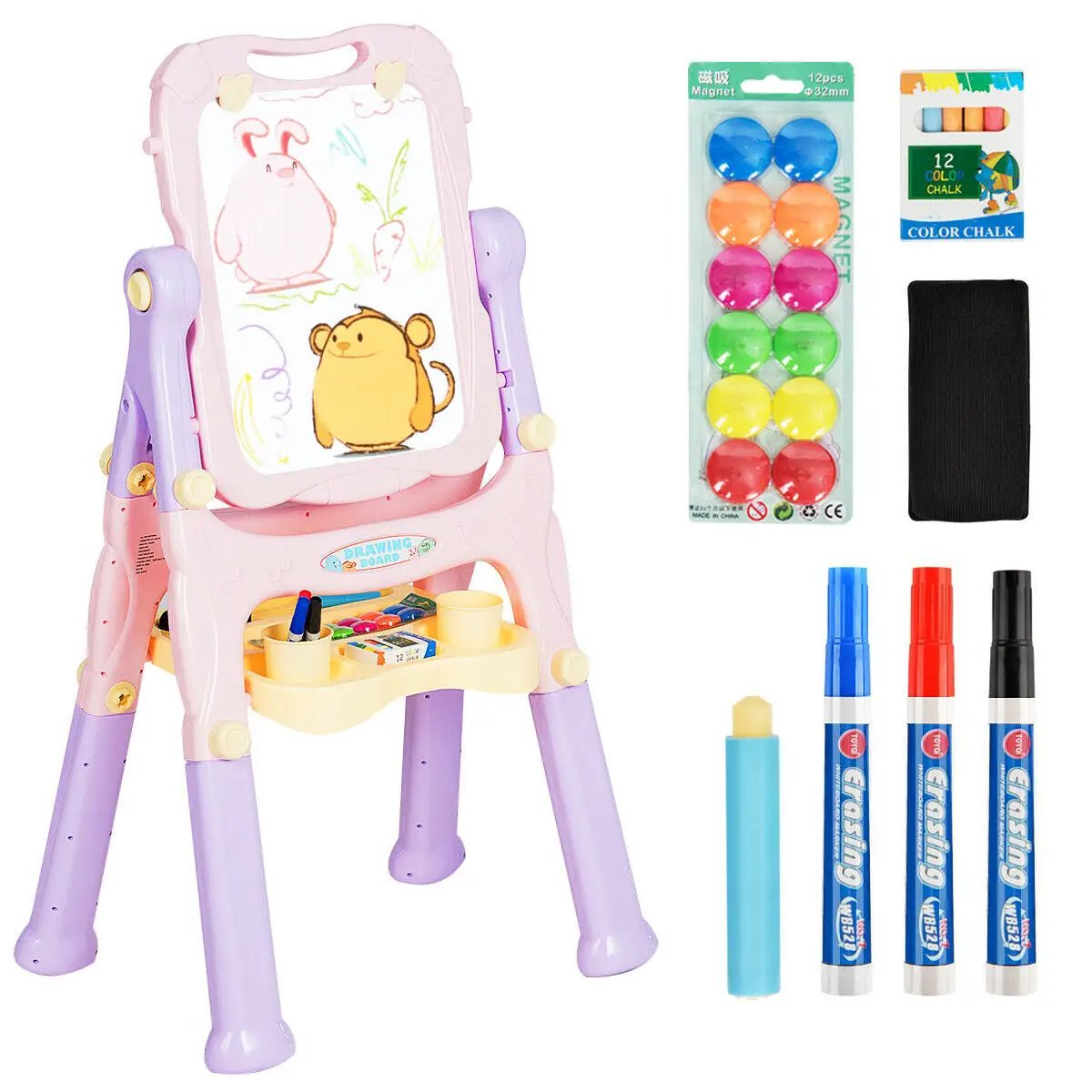 Kids Height Adjustable Double Side Magnetic Art Easel-Purple by DirectDeals