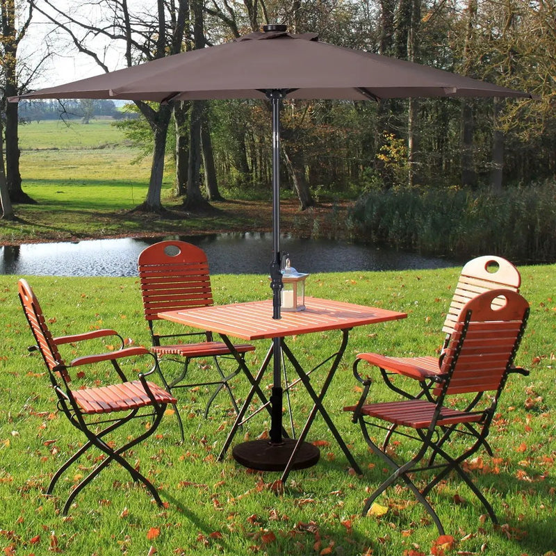 9FT Patio Solar Umbrella LED Patio Market Steel Tilt W/ Crank Outdoor New-Tan by DirectDeals