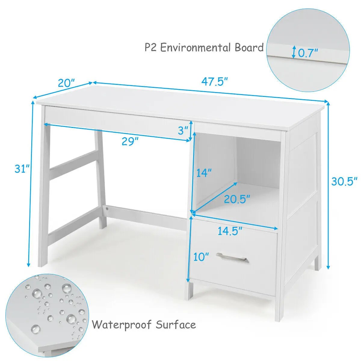 47.5 Inch Modern Home Computer Desk with 2 Storage Drawers, photo 10 of 16