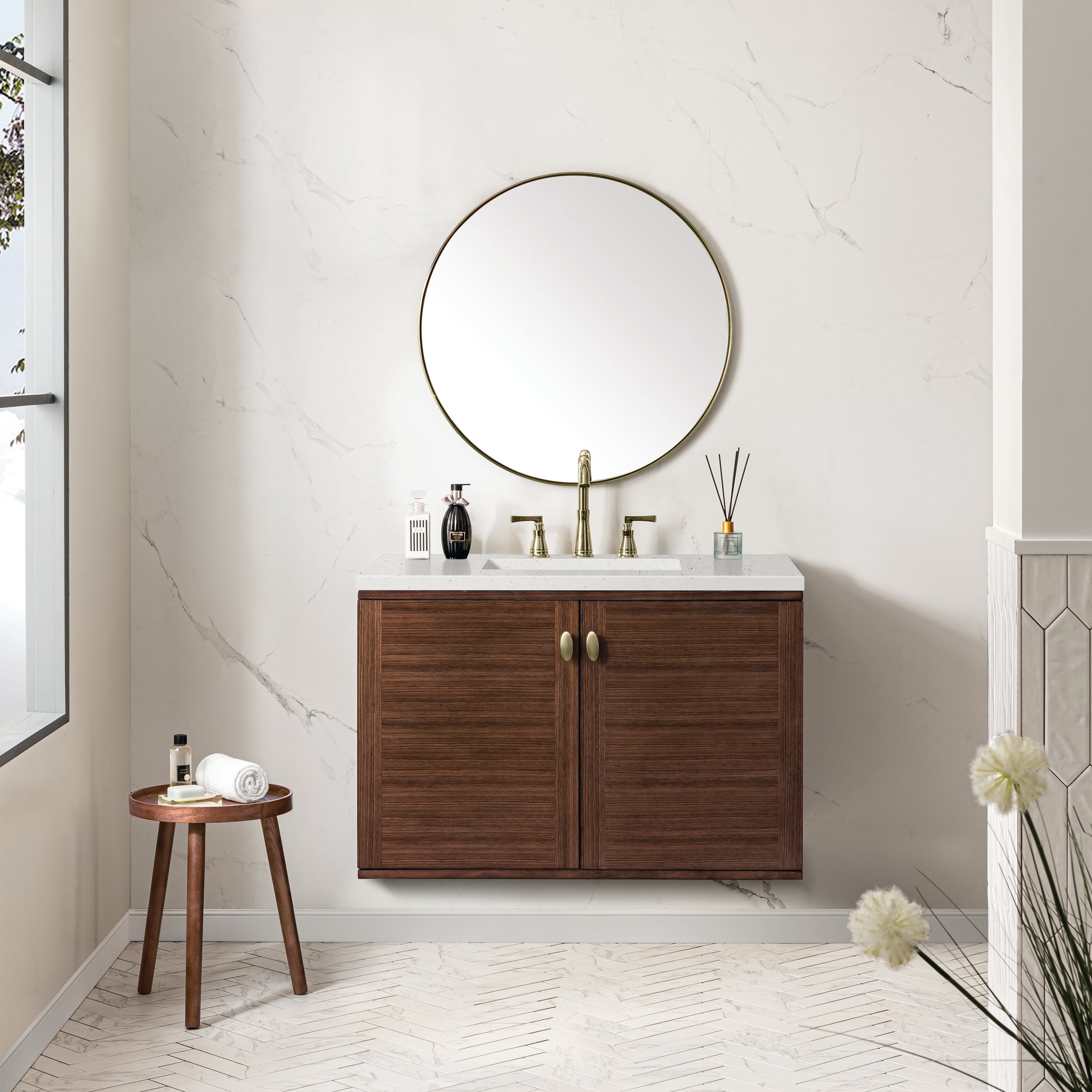 James Martin Amberly 36" Dual Mount Single Bathroom Vanity, Mid-Century Walnut, view 26